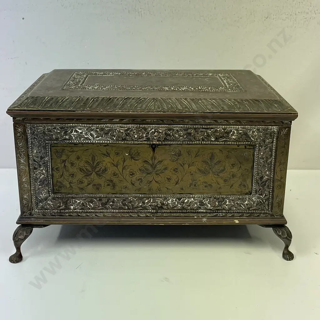 Antique Ornately decorated footed Copper and Brass Box. H16cm 26 x 18cm  Image 1++