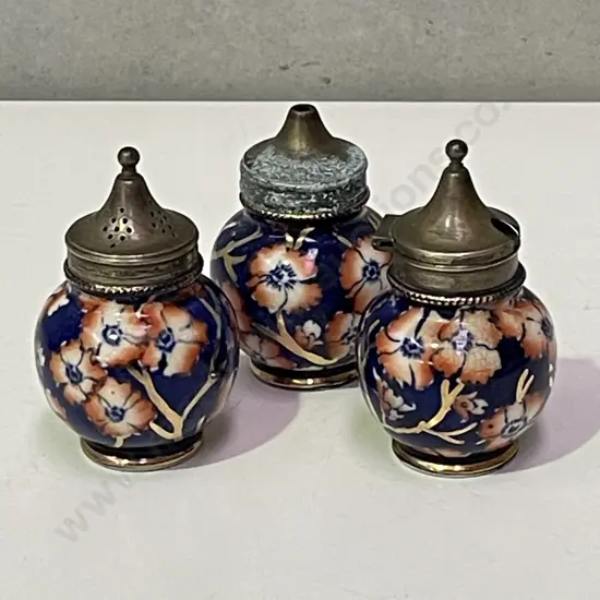 Antique Flow blue and Imari Cruet Set