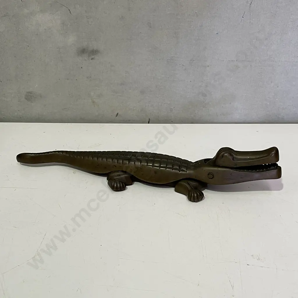 Vintage Solid Brass Crocodile Nut Cracker. L36cm Image 1++