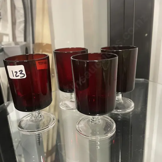 Set of 4 Vintage Stemed Ruby Glasses