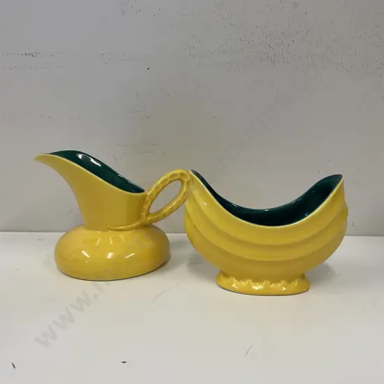 Crown Devon Mid Century Sugar and Jug Set. Bright yellow with Green interior