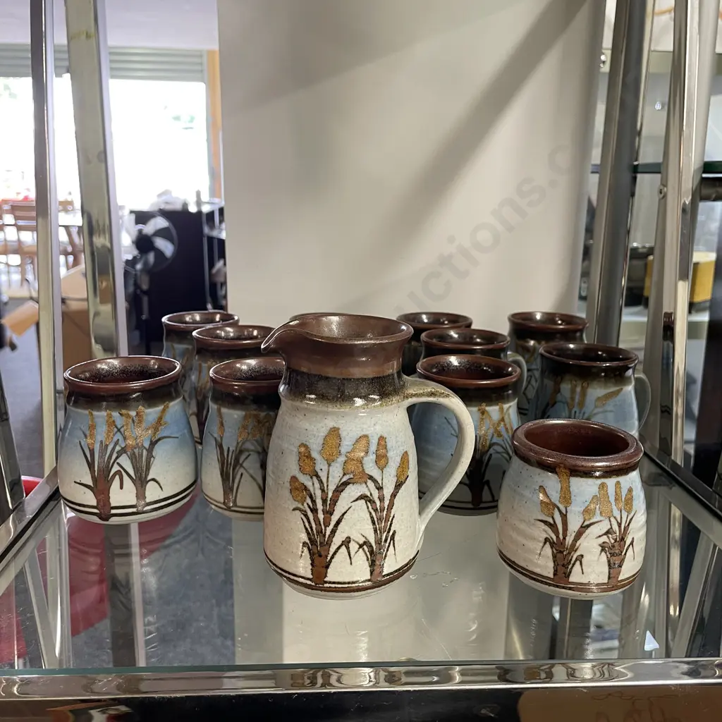 Bruce Lissant-Clayton Pottery Mugs x 11 with Jug and Sugar Bowl Image 1++
