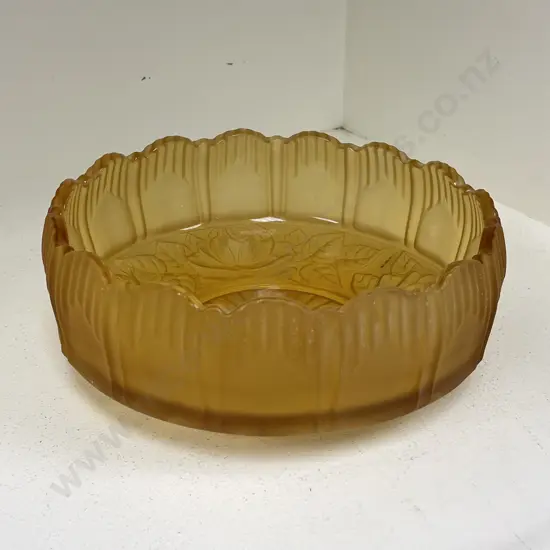 Vintage Amber Glass Bowl. Moulded Rose pattern. H8cm Dia21cm
