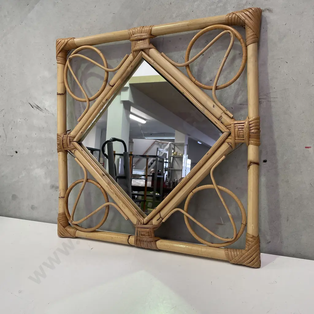 Vintage Cane Framed Mirror. 55cm sqaure Image 1++