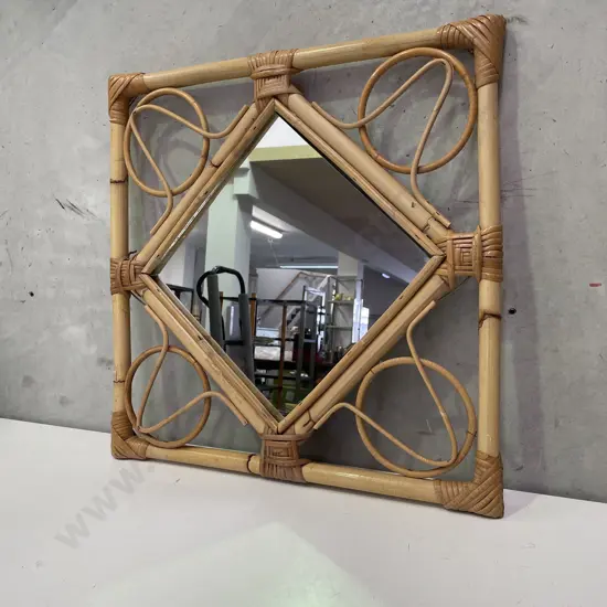 Vintage Cane Framed Mirror. 55cm sqaure