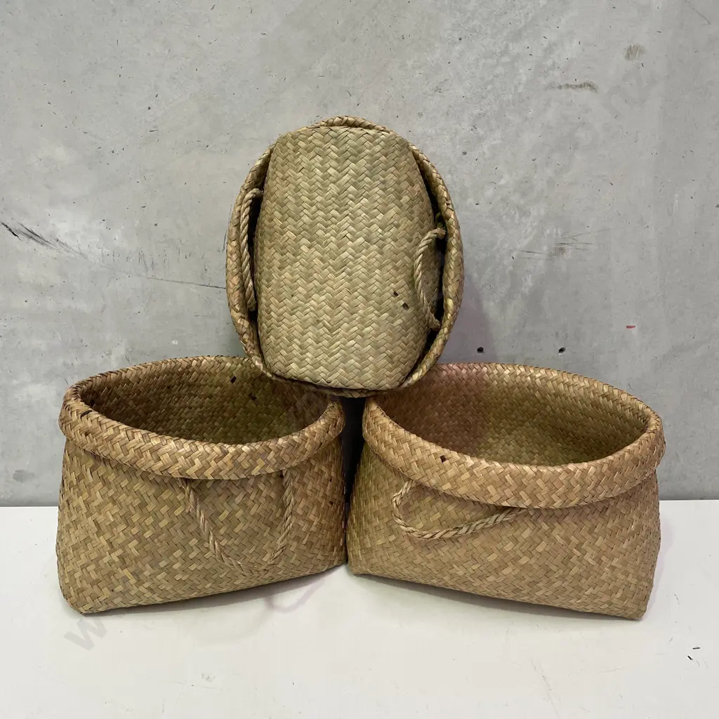 Three NZ Maori Flax Kete Bags Image 1++