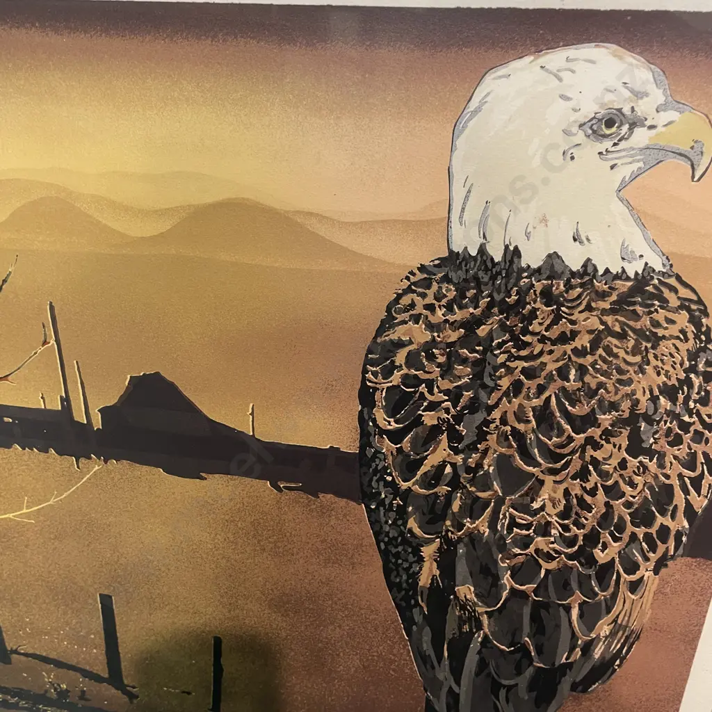 Framed K. Howard Signed "Lone Eagle Landscape" Artwork. 87 x 62cm Image 1++