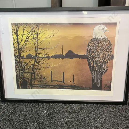 Framed K. Howard Signed "Lone Eagle Landscape" Artwork. 87 x 62cm