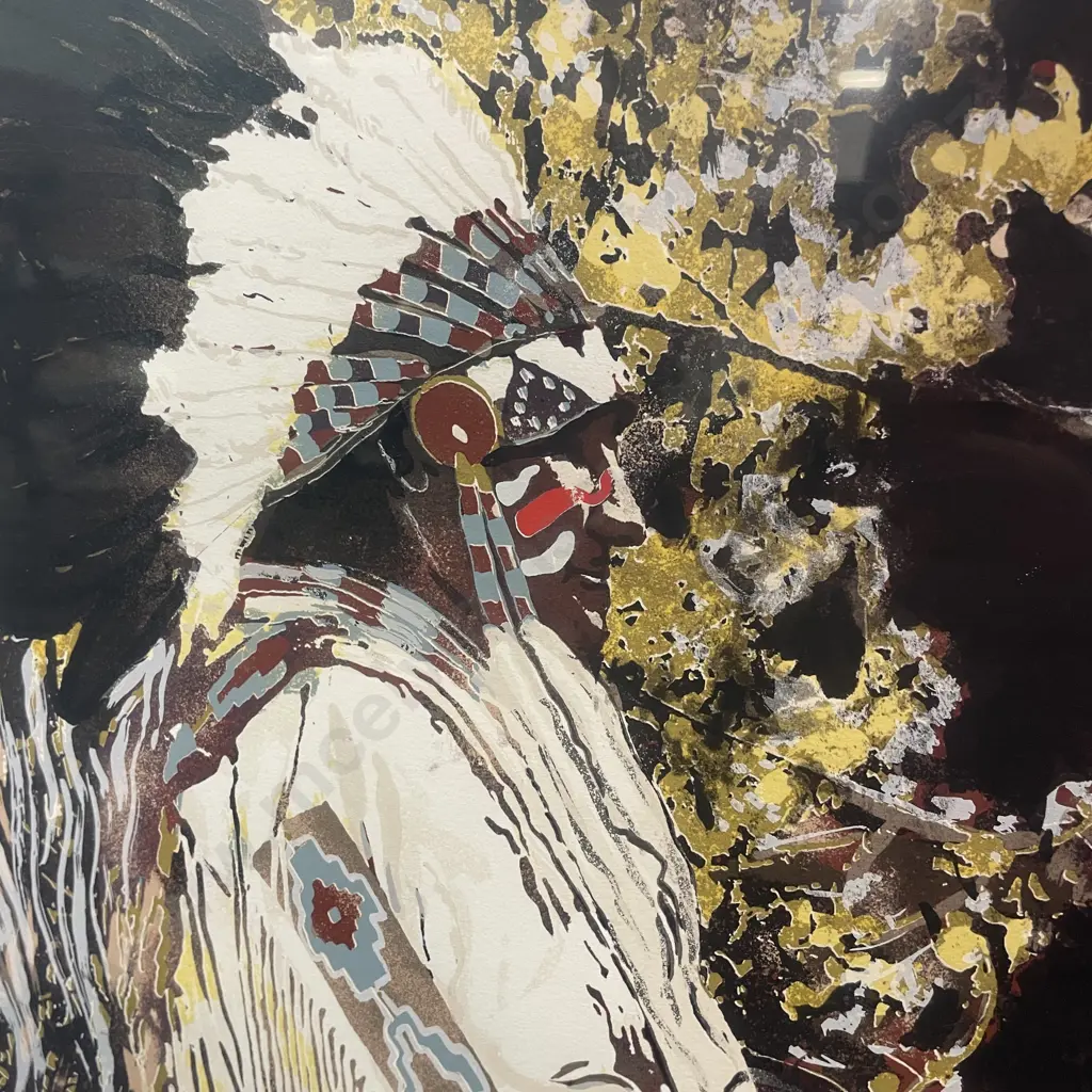 Framed K. Howard Signed "Lone Indian Landscape" Artwork. 87 x 62cm Image 1++