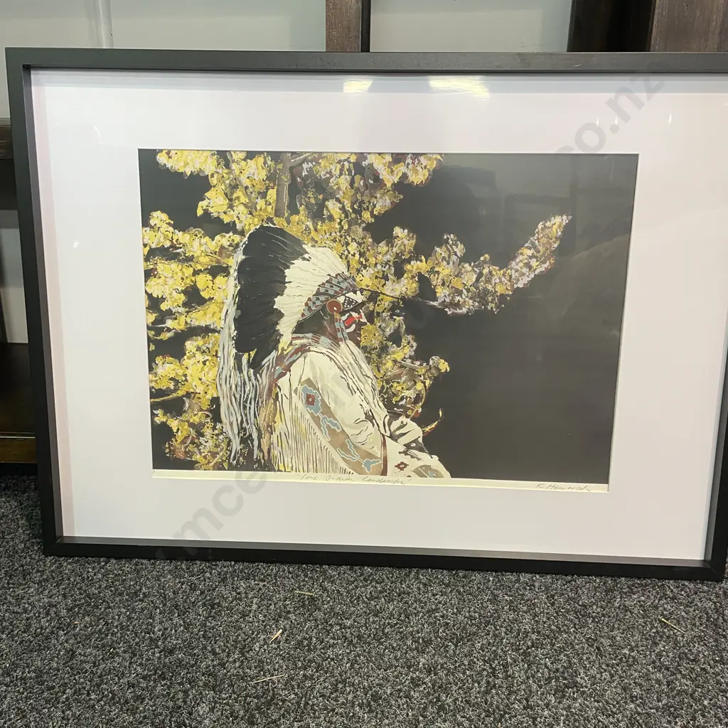 Framed K. Howard Signed "Lone Indian Landscape" Artwork. 87 x 62cm Image 1++