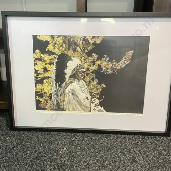 Framed K. Howard Signed "Lone Indian Landscape" Artwork. 87 x 62cm