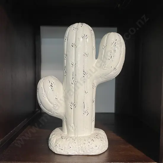 White Painted Art Pottery Cactus H30cm