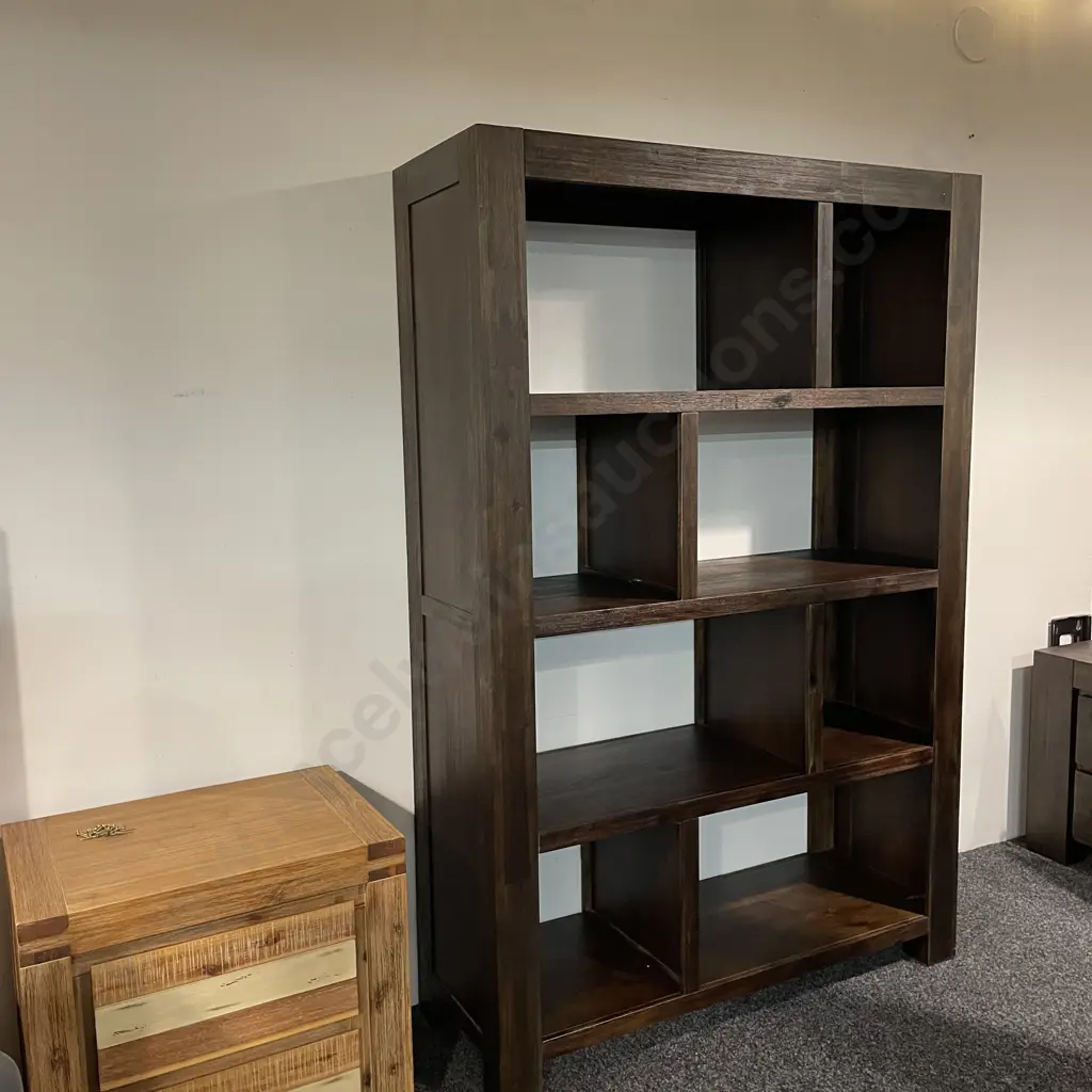 Dark Stained Solid Wood Bookshelf Display Unit. H181 W120 D42cm Image 1++