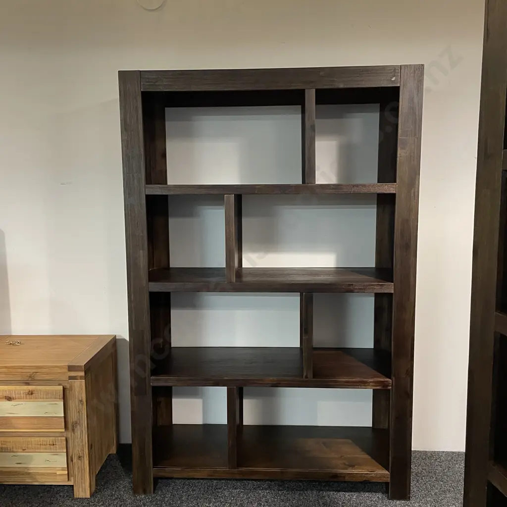 Dark Stained Solid Wood Bookshelf Display Unit. H181 W120 D42cm Image 1++