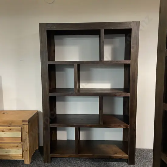 Dark Stained Solid Wood Bookshelf Display Unit. H181 W120 D42cm