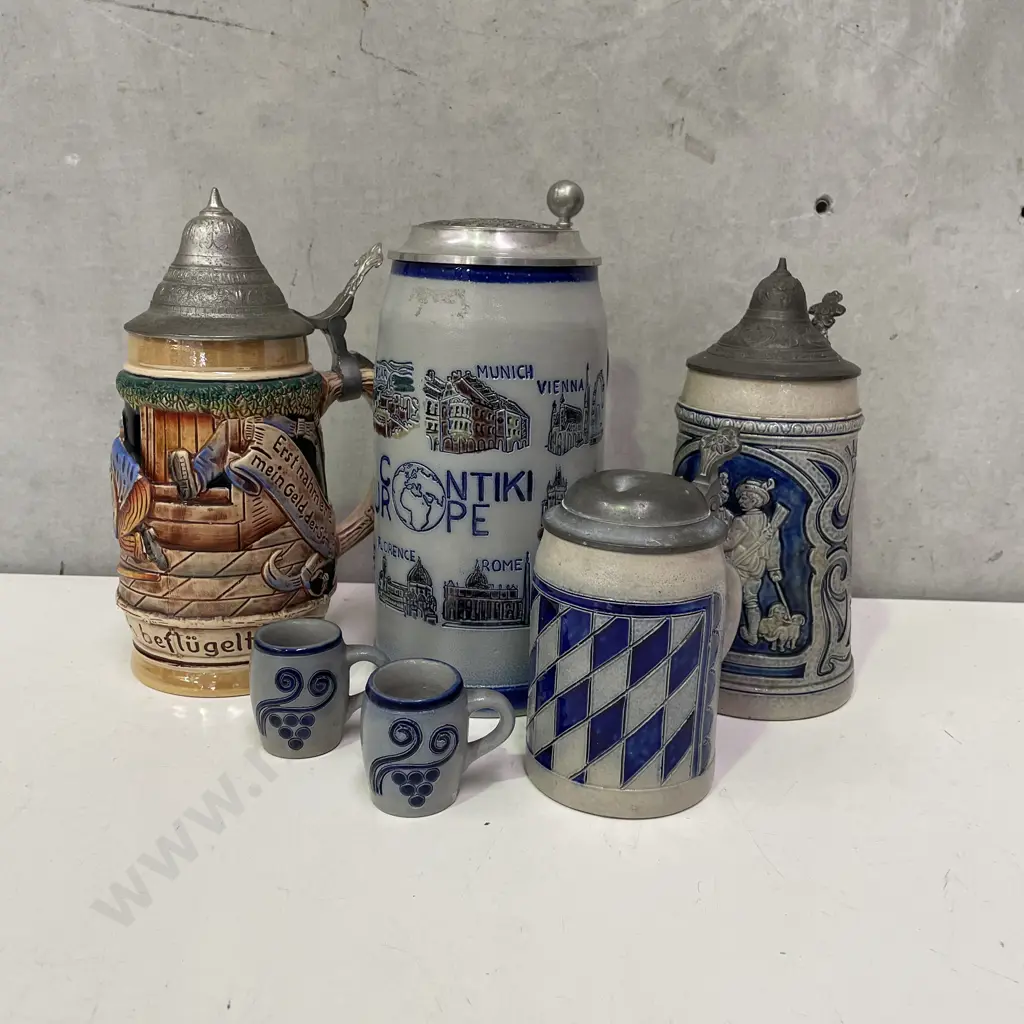 Assorted Vintage German Pottery Stiens with two miniature beer mugs Image 1++