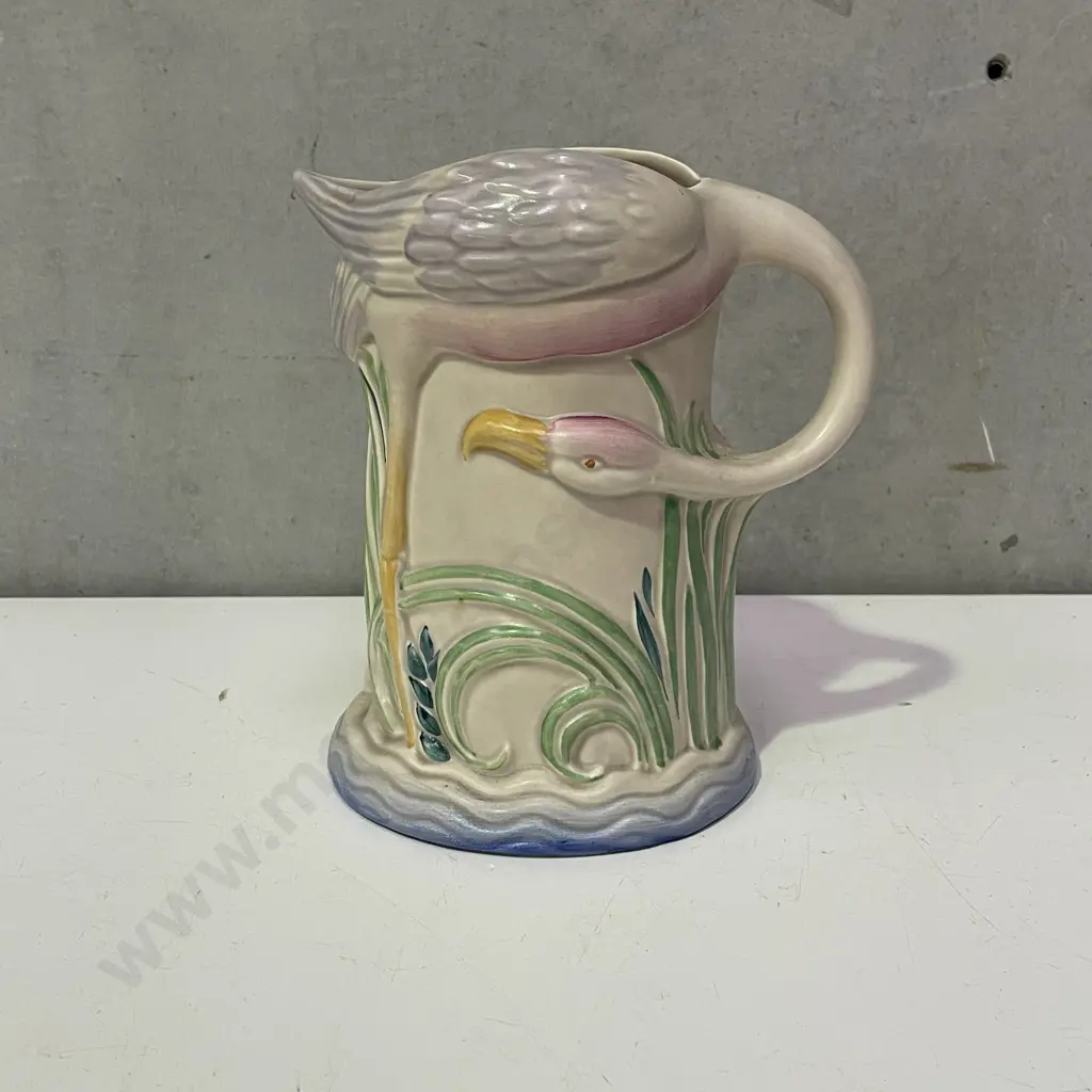 Clarice Cliff Handpainted and Moulded Flamingo Jug. H19cm Image 1++