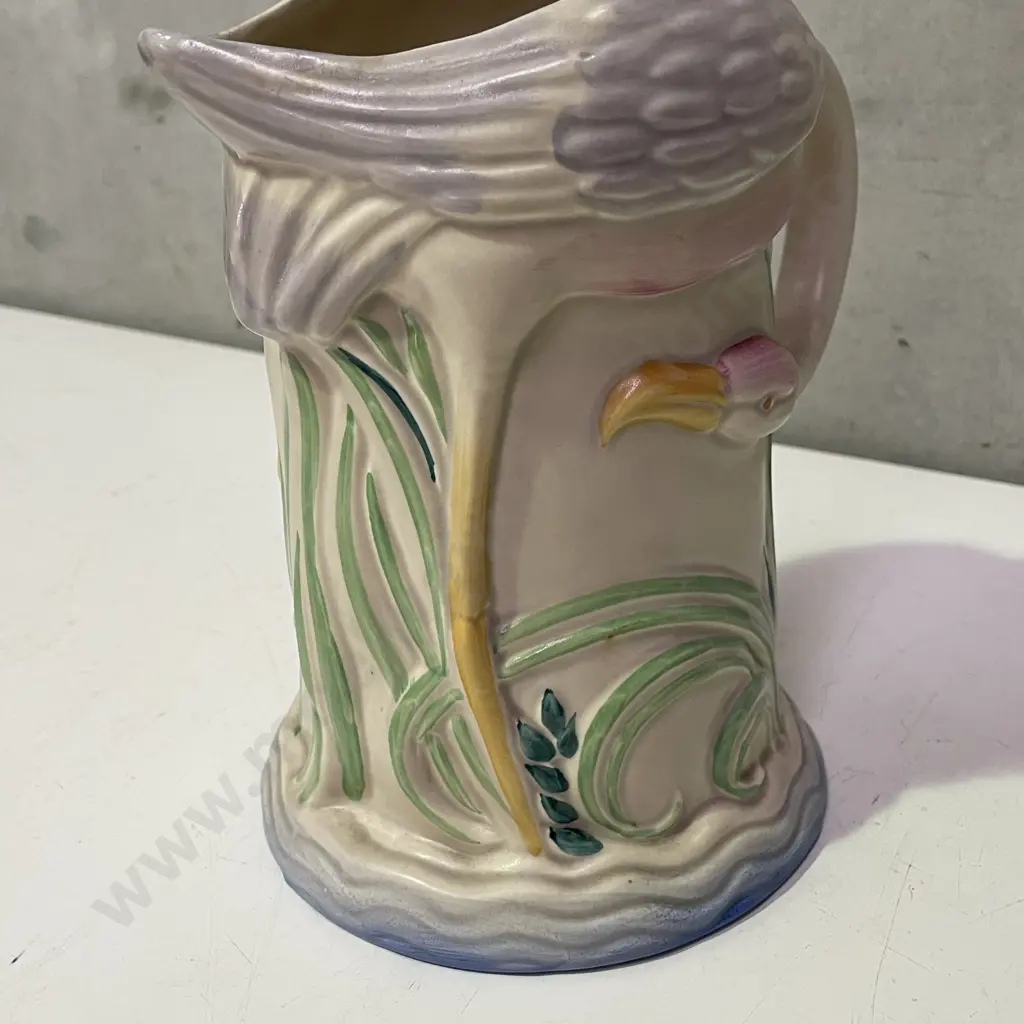 Clarice Cliff Handpainted and Moulded Flamingo Jug. H19cm Image 1++