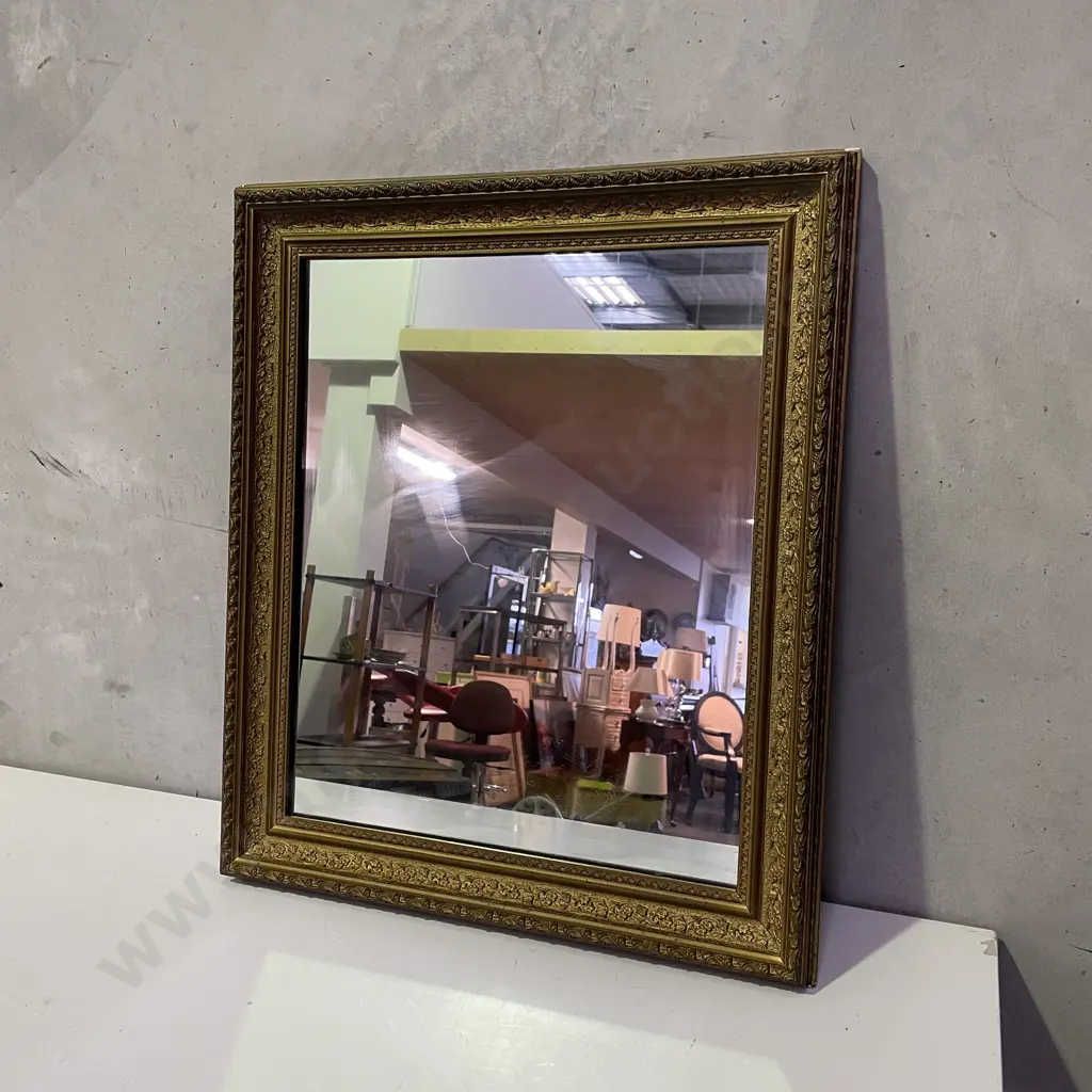Antique Ornately Carved and Gilt Framed Solid Wood Mirror. 57 x 67cm Image 1++