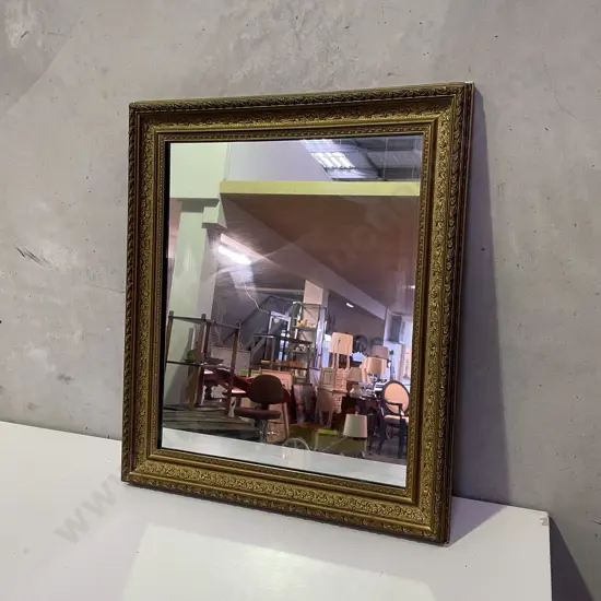 Antique Ornately Carved and Gilt Framed Solid Wood Mirror. 57 x 67cm