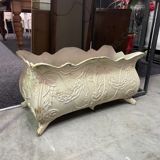 Cast Iron Ornate Footed Trough Planter, Antique Cream Colour, H32 W62 D32cm, 28Kg