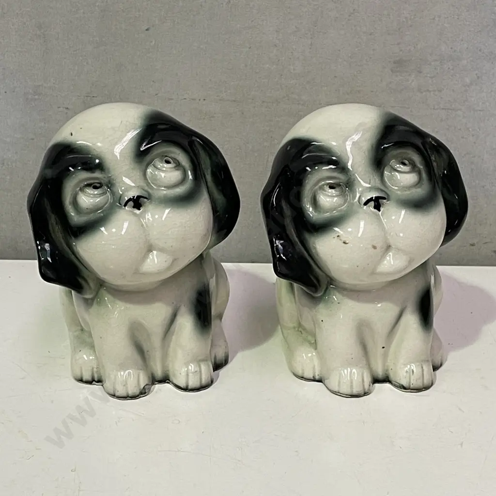 Pair of Unmarked (Crown Devon?) Black and White Dog figurines. H15cm Image 1++