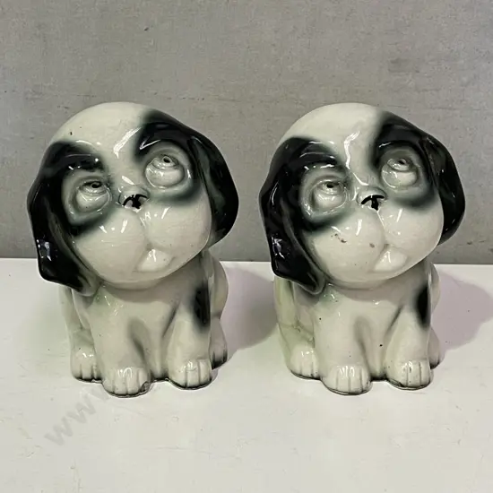 Pair of Unmarked (Crown Devon?) Black and White Dog figurines. H15cm