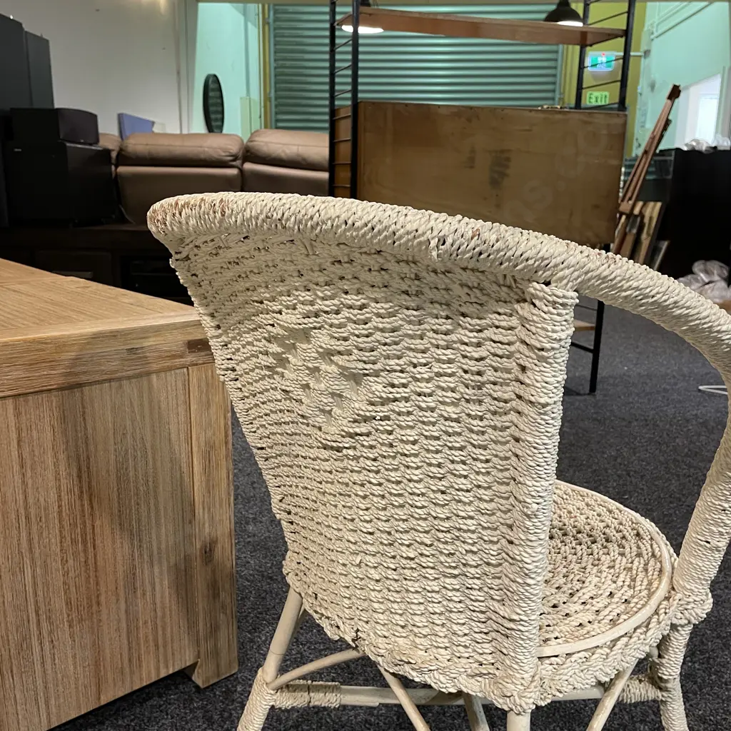 Vintage White painted Seagrass Bedroom Chair Image 1++