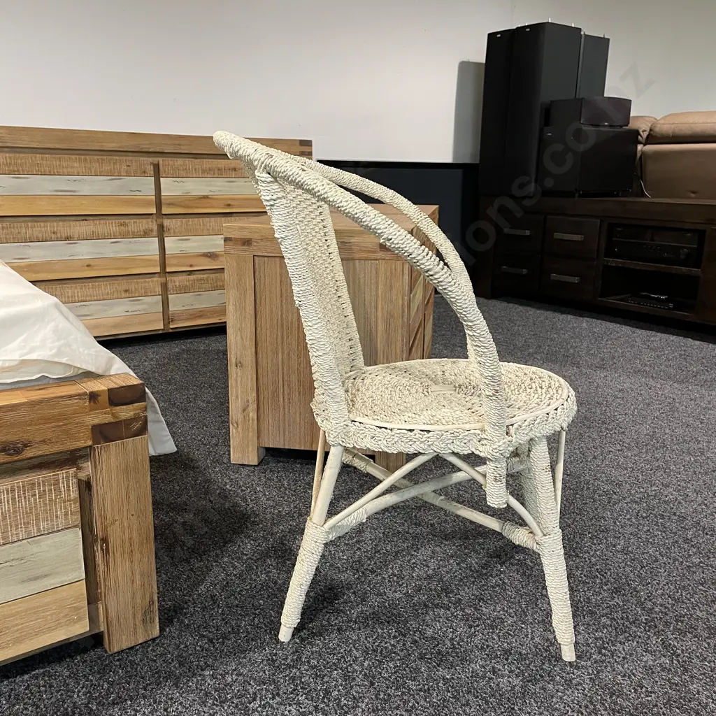 Vintage White painted Seagrass Bedroom Chair Image 1++
