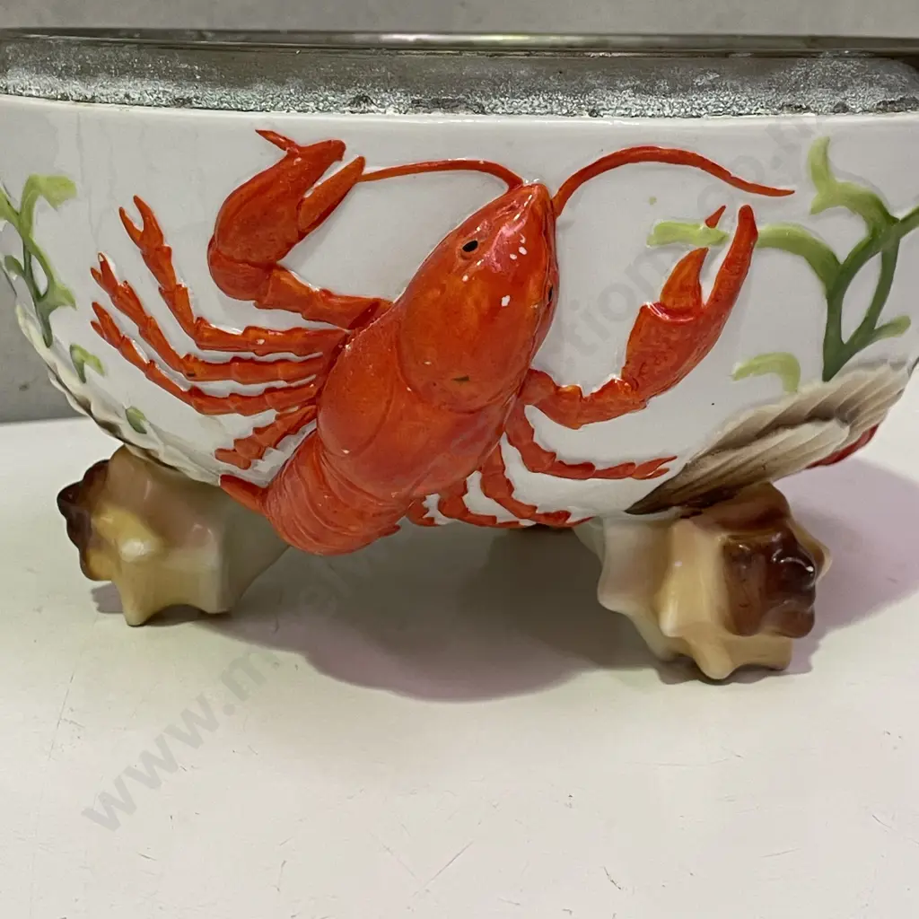 Antique Handpainted Lobster and Shell Feet Porcelain Bowl. H12 Dia22cm Image 1++