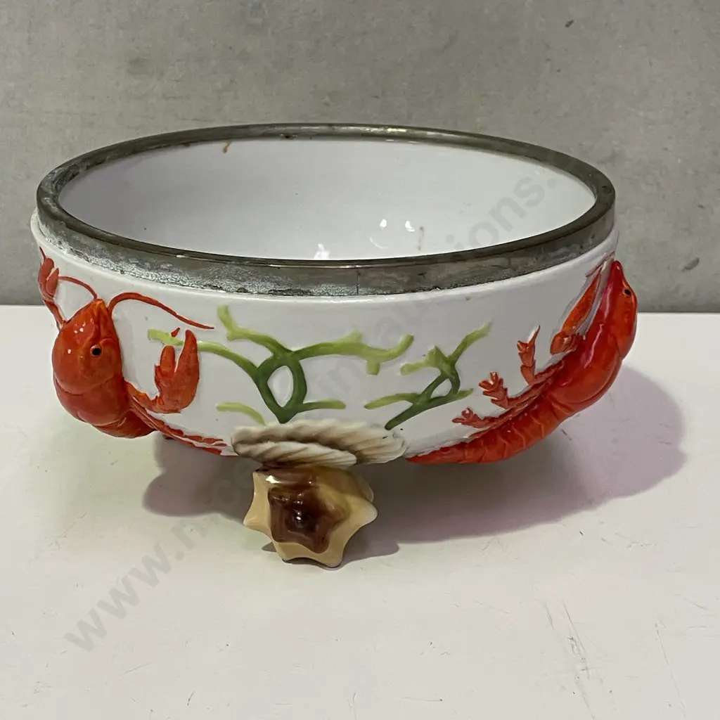 Antique Handpainted Lobster and Shell Feet Porcelain Bowl. H12 Dia22cm Image 1++
