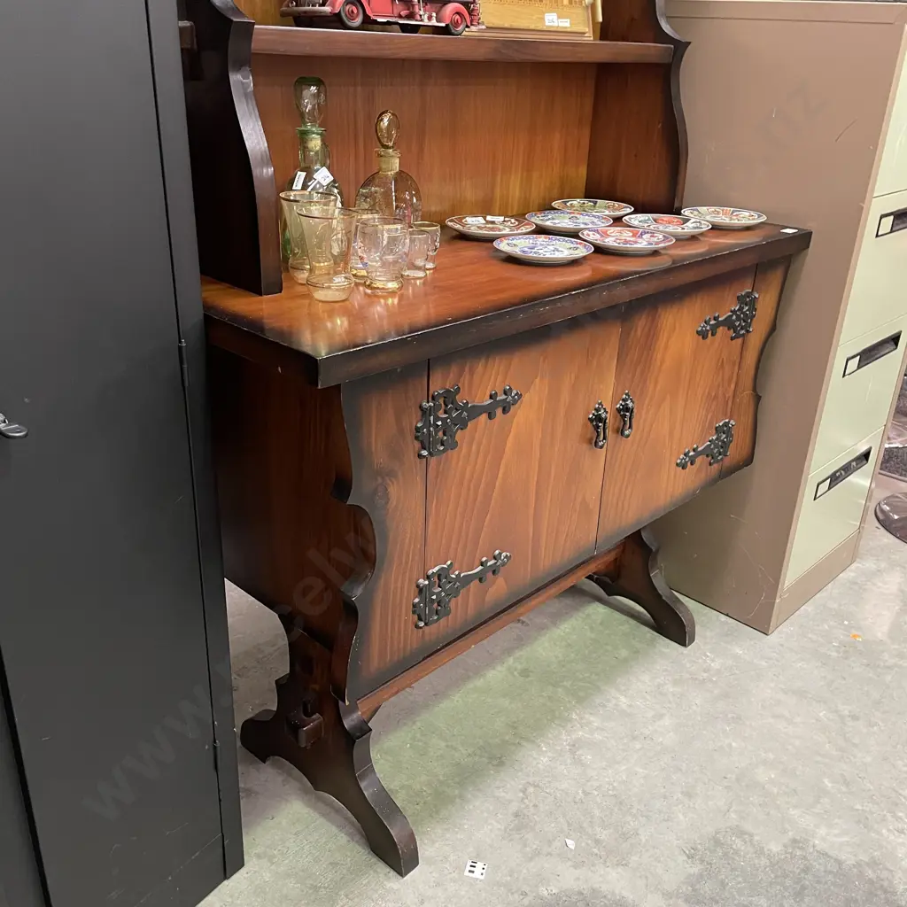 Vintage Colonial 2 Pce Bookcase with 2 door storage. Black metal hinges and handles. H187 W121 D46cm Image 1++