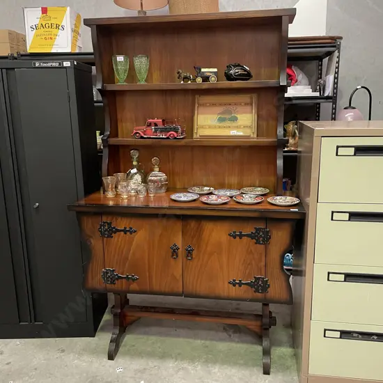 Vintage Colonial 2 Pce Bookcase with 2 door storage. Black metal hinges and handles. H187 W121 D46cm