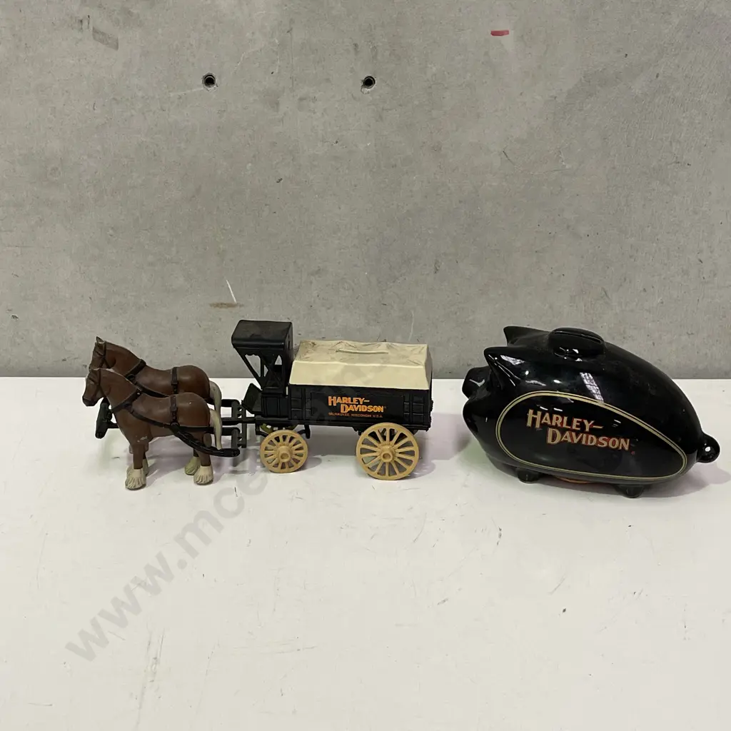 Vintage Harley Davidson Horse and Cart with Pig Money Box Image 1++