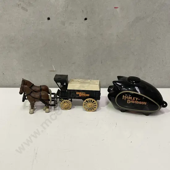 Vintage Harley Davidson Horse and Cart with Pig Money Box