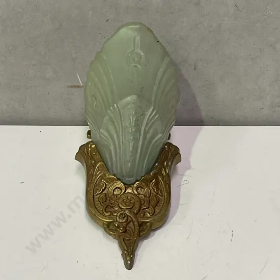 Art Deco Wall Hung Lamp with Brass and moulded green glass shade