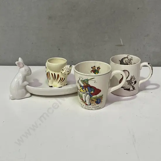 Kelston Potteries, NZ Nursery Time Mug with Johnson Bros Playtime Mug etc
