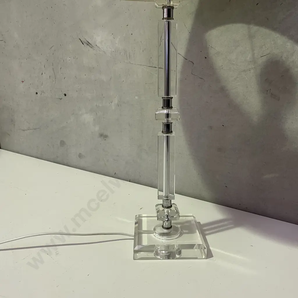 Mid Century Modern Style faceted glass Table Lamp with cream fabric shade. H64cm Image 1++