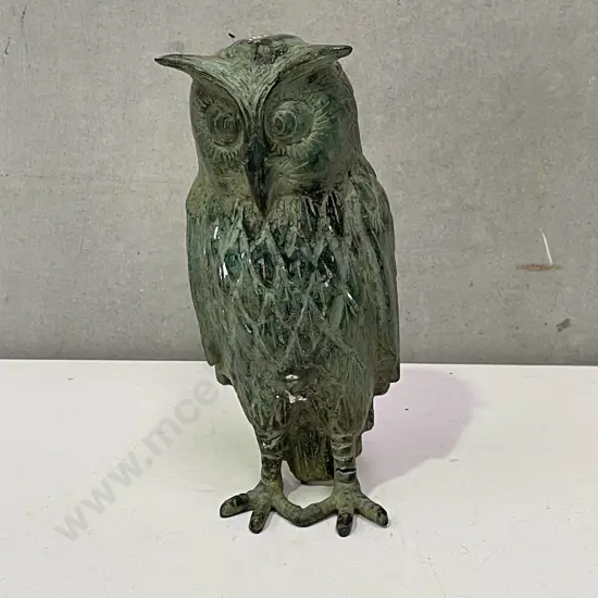 Greenwashed Metal Owl Ornament. H21cm