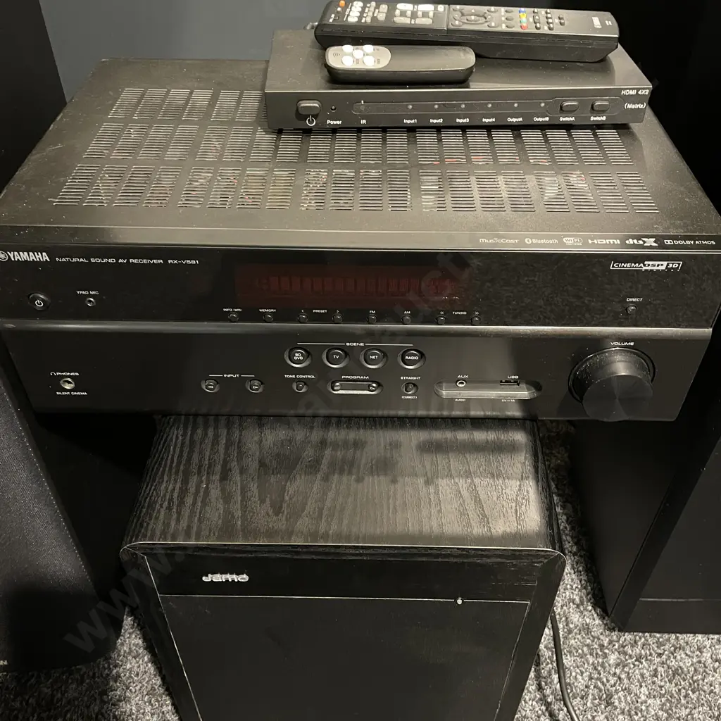 9 Piece Stereo System including Yamaha RX-V581 Reciever Amplifier, Jamo Sub Woofer, Pair of Bowers and Wilkins Speakers, Image 1++