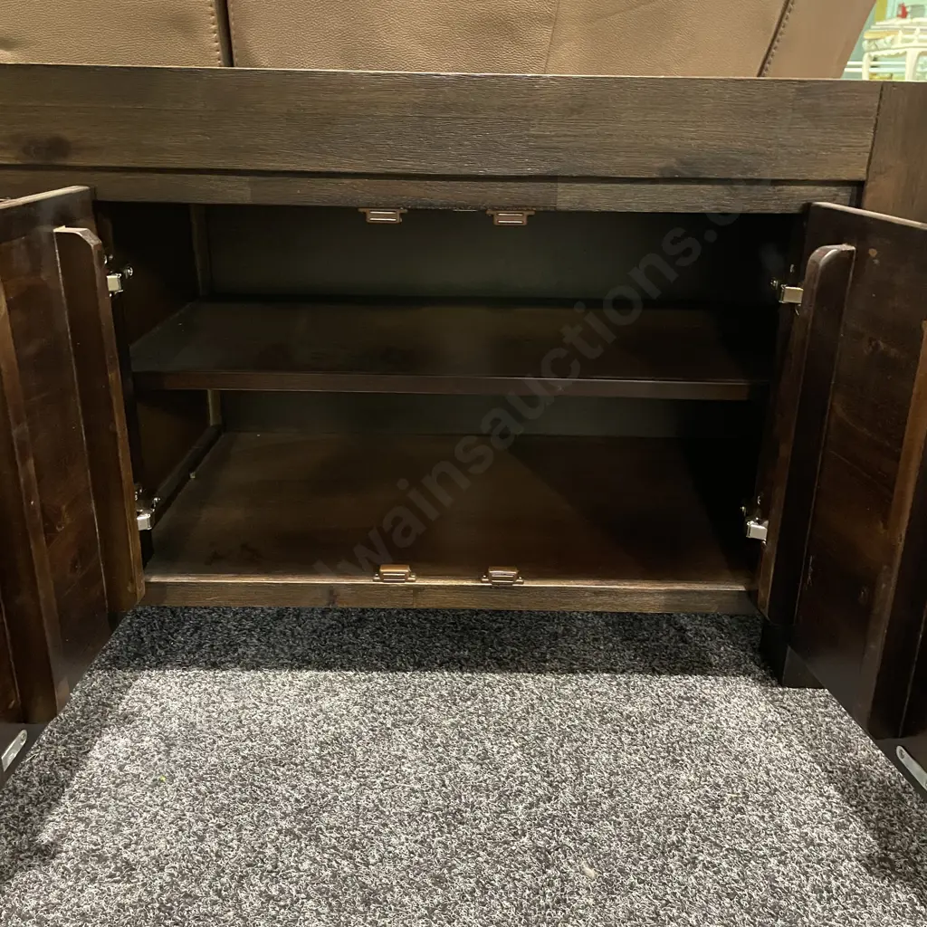 Large Dark Stained Solid Wood Entertainment Unit. 4 Drawer 2 Door, 2 central shelves Image 1++