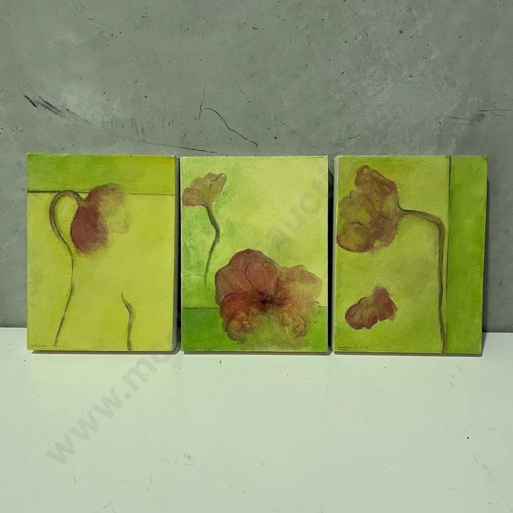 Trio of Canvas Artworks, signed Sharleen McIsaac. Titled "Poppies" Image 1++