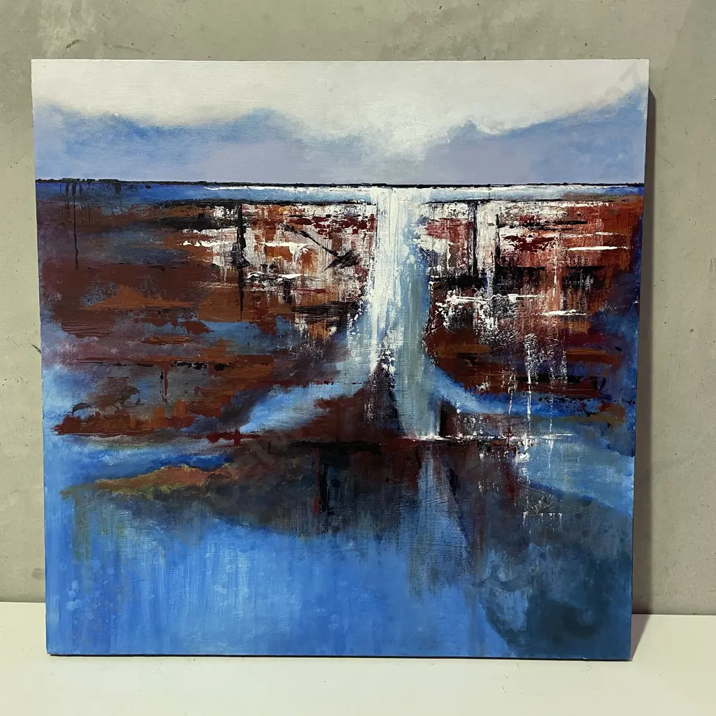 Large Canvas Artwork by Elizabeth Cross titled "Blue Sky Mining". 76 x 76cm Image 1++
