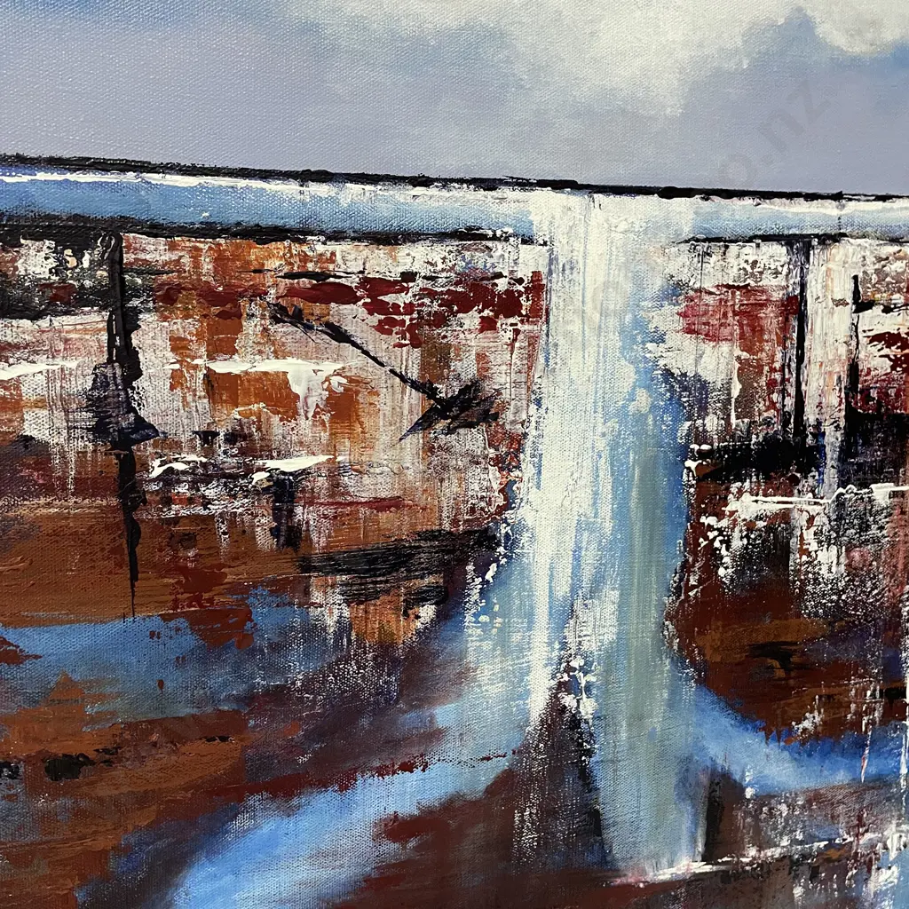 Large Canvas Artwork by Elizabeth Cross titled "Blue Sky Mining". 76 x 76cm Image 1++
