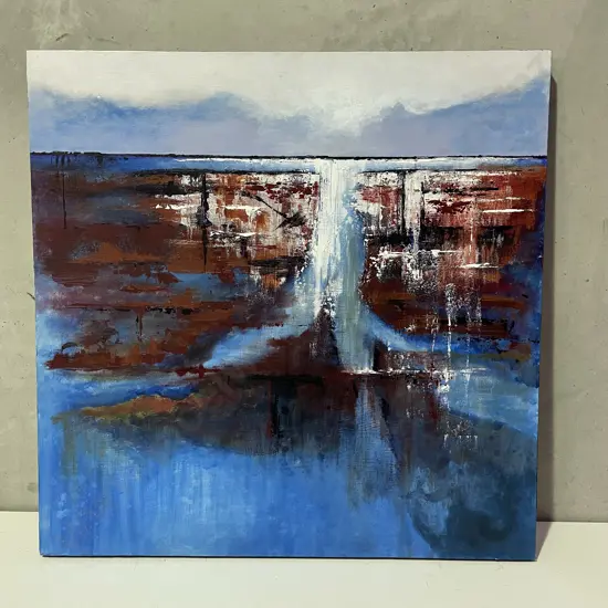 Large Canvas Artwork by Elizabeth Cross titled "Blue Sky Mining". 76 x 76cm