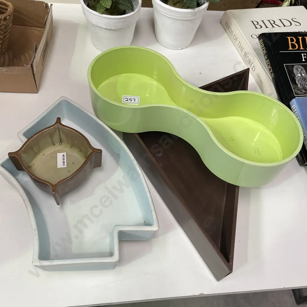 Two Ikebana Style Pottery Plant Troughs with Two Mid Century Pottery Planters Image 1++