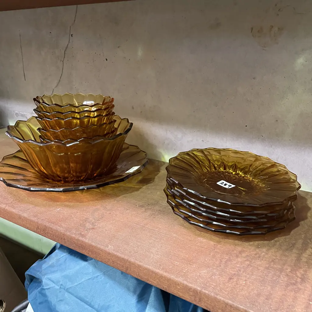 Vintage English Made 14 pce Amber Glass Sweet and Luncheon Set Image 1++