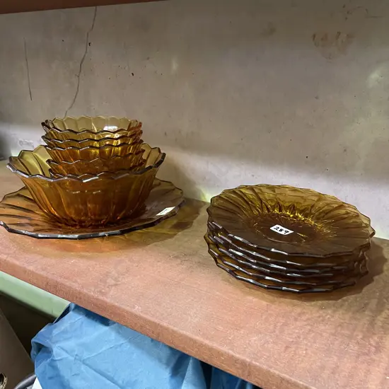 Vintage English Made 14 pce Amber Glass Sweet and Luncheon Set