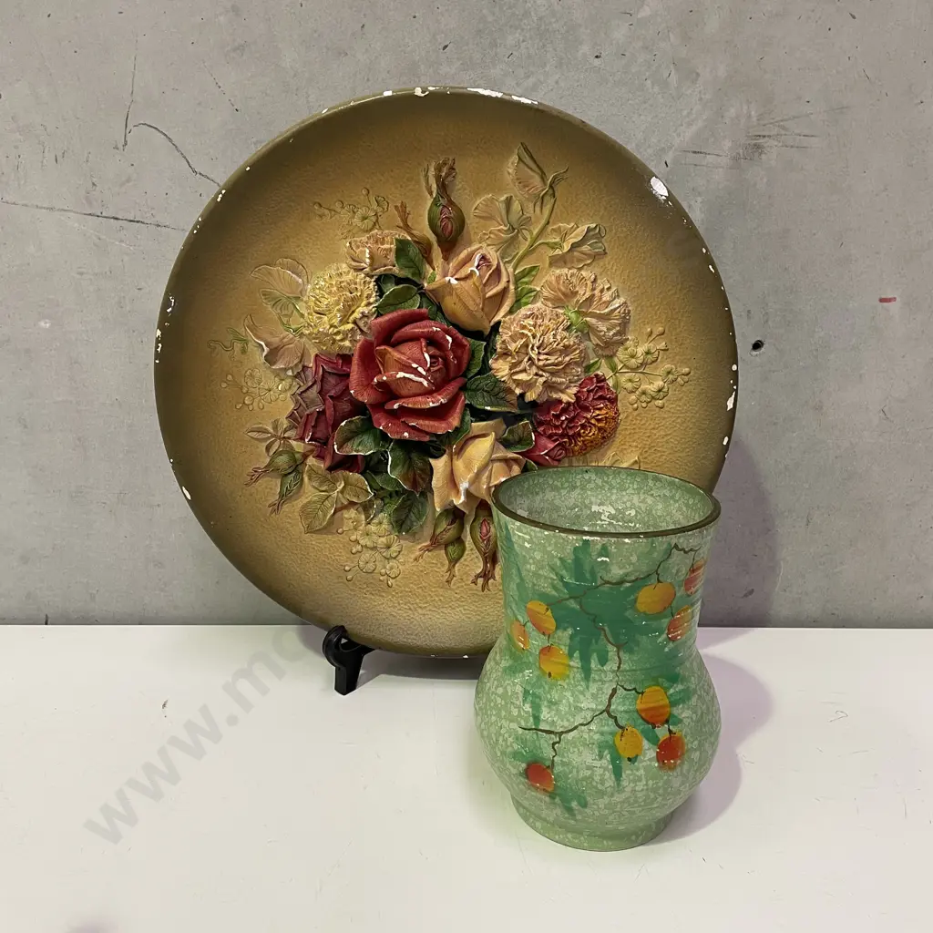 Vintage Bossoms Rose Charger with Handpainted English Vase Image 1++