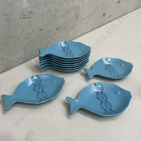 Set of 10 Jason Stacking Entree Fish Plates. Teal Blue colour